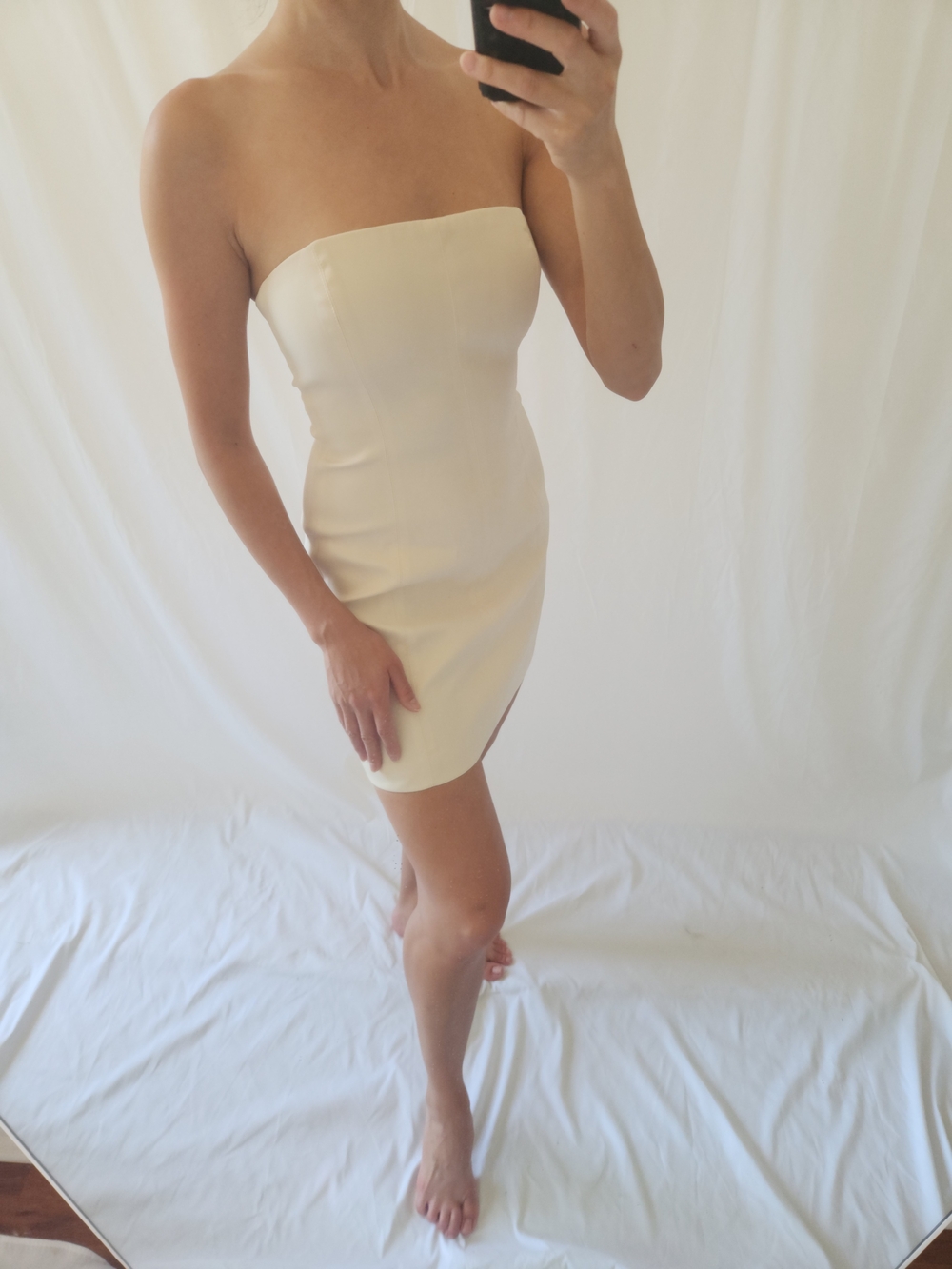 Meshki Strapless Cream Bodycon Mini - Picture 4 of 14